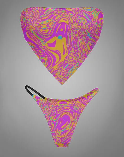 Trippy Marble Women Bandeau Swim Suit Set