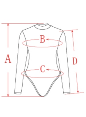 Where to measure: Backless One Piece Long Sleeve